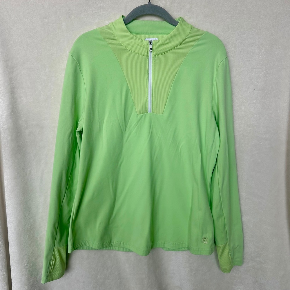 FootJoy Lime Green Performance 14 Zip Pullover Golf Top‎ Thumbholes Large